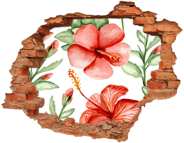 3D wall hole wallpaper Tropical flowers