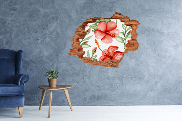 3D wall hole wallpaper Tropical flowers