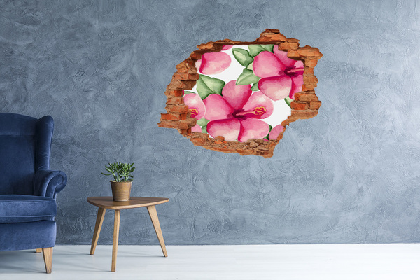 3D wall hole wallpaper Tropical flowers