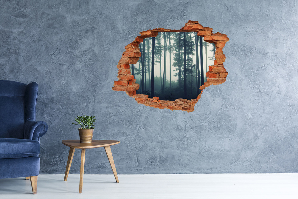 Hole wall sticker Forest in the fog