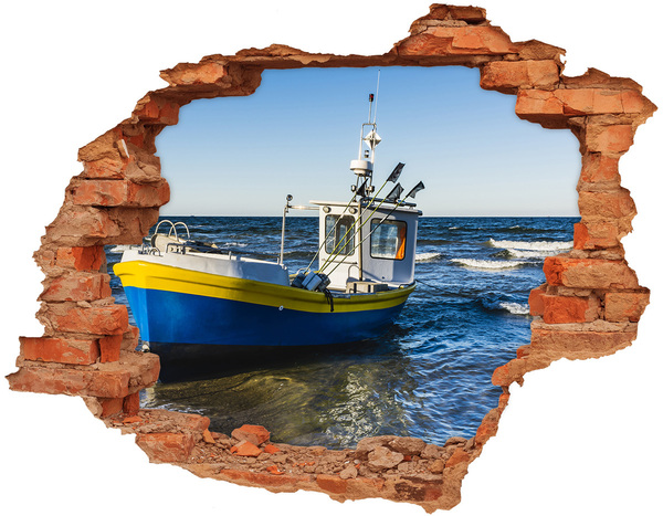 Hole in the wall decal Fishing boat at sea