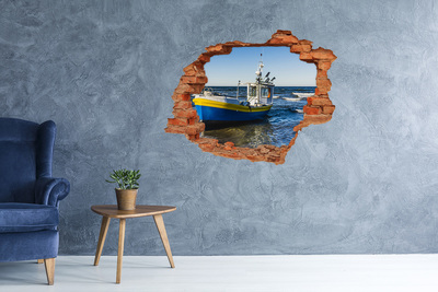 Hole in the wall decal Fishing boat at sea