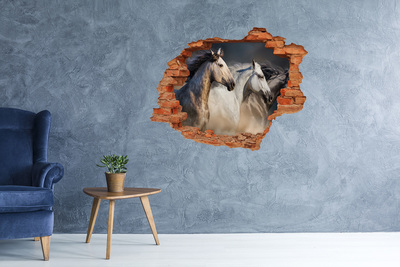 Hole wall sticker Two horses in motion
