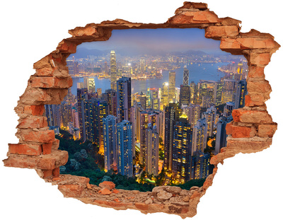 3D wall hole View of Hong Kong at night