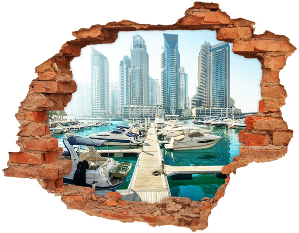 Hole wall sticker Marina in a modern city