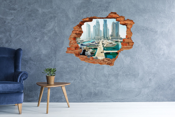 Hole wall sticker Marina in a modern city
