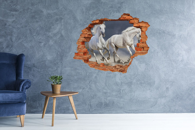 3D wall hole A white horse on the run