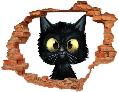 Hole wall sticker Black cat in a hole in the wall