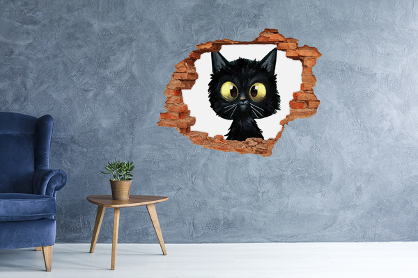 Hole wall sticker Black cat in a hole in the wall