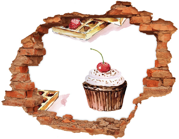 3D wall hole Delicious cupcake with a cherry