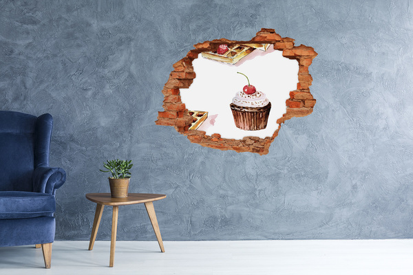3D wall hole Delicious cupcake with a cherry