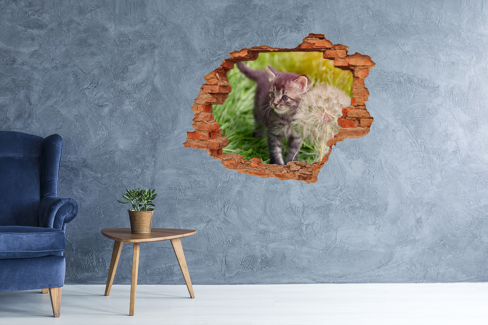 Hole wall sticker Kitty with dandelion