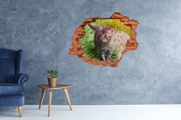 Hole wall sticker Kitty with dandelion