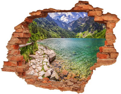 Hole in the wall decal Mountain lake in the valley
