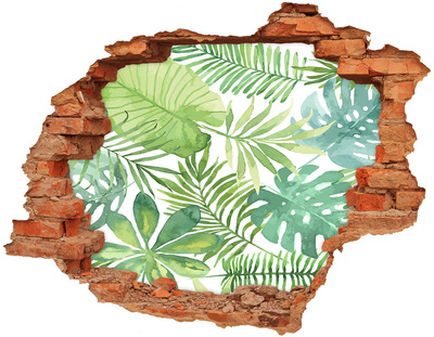 3D wall hole wallpaper Tropical leaves