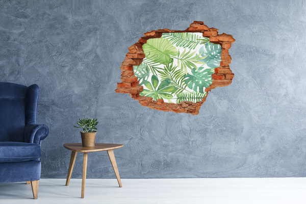 3D wall hole wallpaper A tropical paradise among the leaves