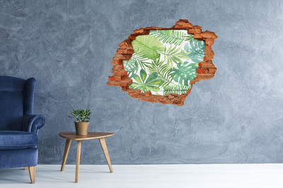 3D wall hole wallpaper Tropical leaves