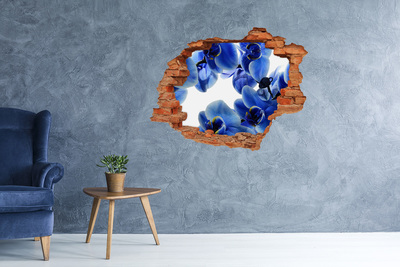 3D wall hole wallpaper Blue orchid