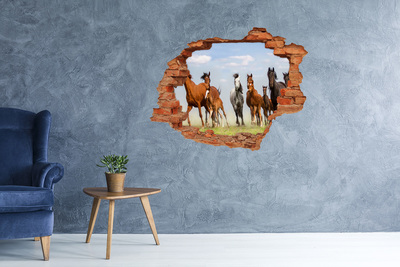 Hole in the wall decal Galloping horses in the meadow
