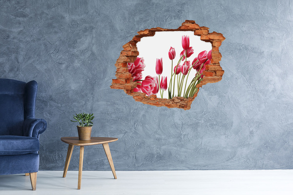 3D wall hole Red tulips