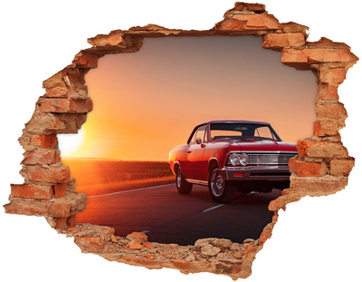 Hole wall sticker Classic car against the backdrop of a sunset