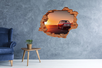 Hole wall sticker Classic car against the backdrop of a sunset