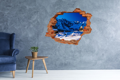3D wall hole Winter cottage in the mountains