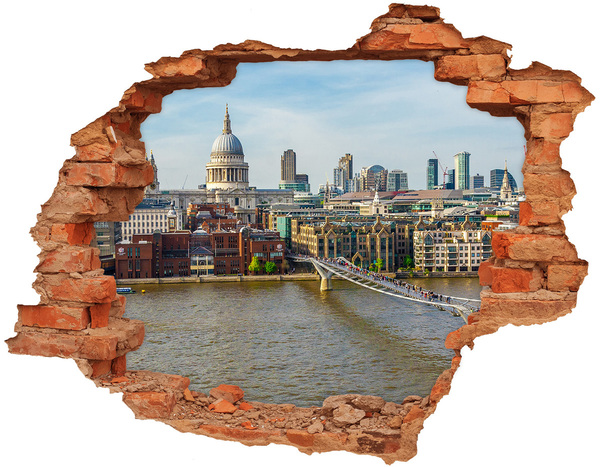 3D wall hole wallpaper View of London through a hole in the wall
