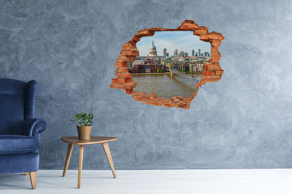 3D wall hole wallpaper View of London through a hole in the wall