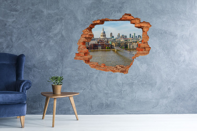 3D wall hole wallpaper View of London through a hole in the wall