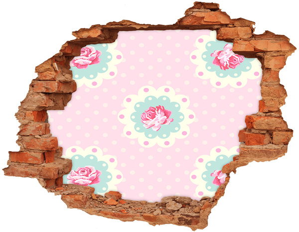 Hole in the wall decal Floral pattern on a pink background