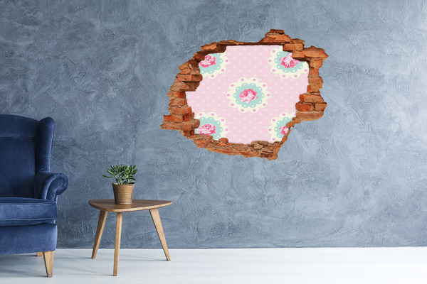 Hole in the wall decal Floral pattern on a pink background