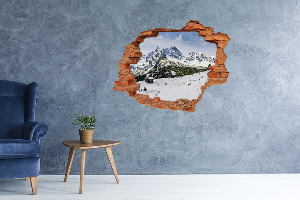 Hole in the wall decal Winter mountain landscape