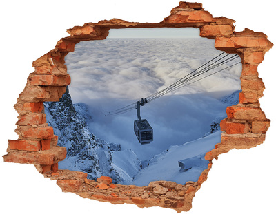 Hole in the wall decal Mountain cable car above the clouds