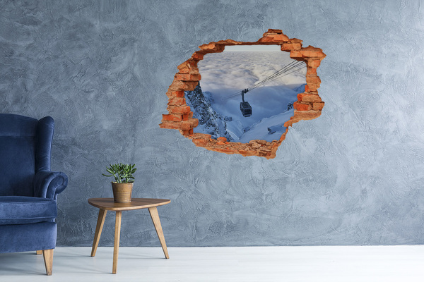Hole in the wall decal Mountain cable car above the clouds