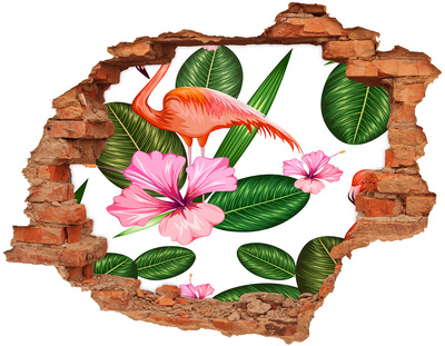 Hole in the wall sticker Flamingos and plants