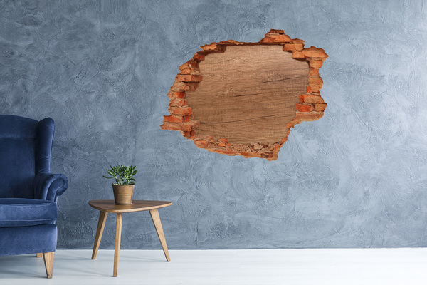 3D wall hole wallpaper A damaged wall with a wooden board