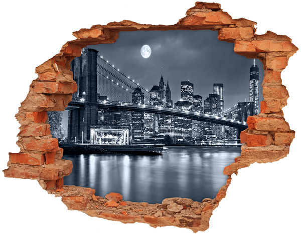 Hole in the wall sticker New York Bridge against the night sky