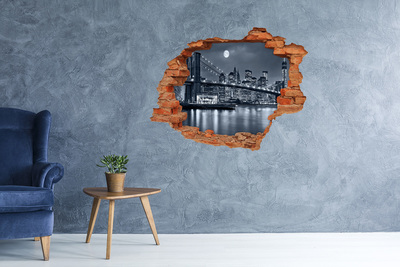 Hole in the wall sticker New York Bridge against the night sky