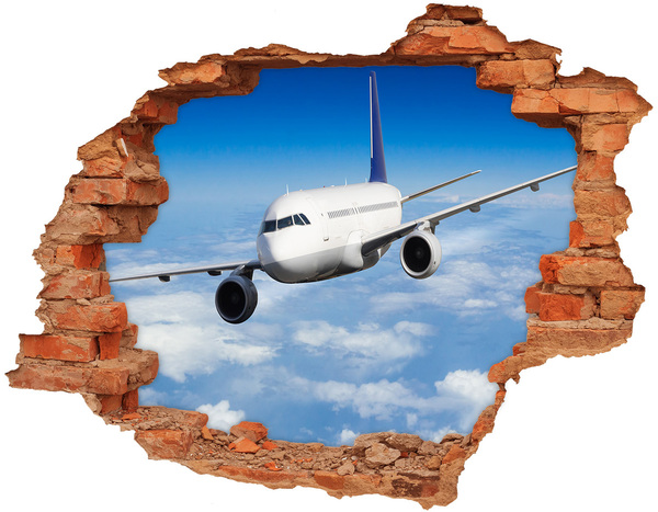 3D wall hole wallpaper A plane in the sky