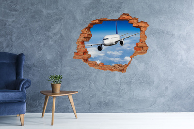 3D wall hole wallpaper A plane in the sky