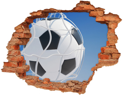 3D wall hole wallpaper Football in flight