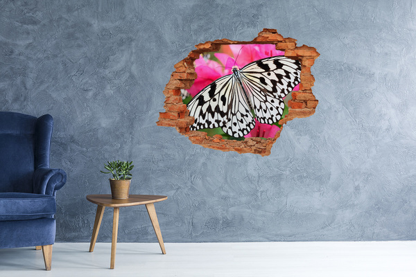 3D wall hole wallpaper Flower butterfly