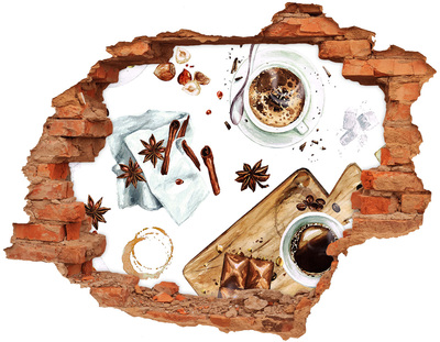 3D wall hole wallpaper Morning coffee