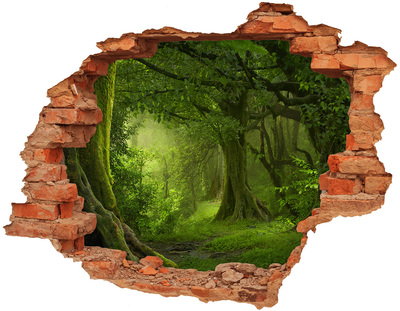 3D wall hole wallpaper A green forest full of life