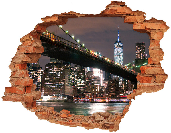 Hole in the wall decal Brooklyn Bridge at night