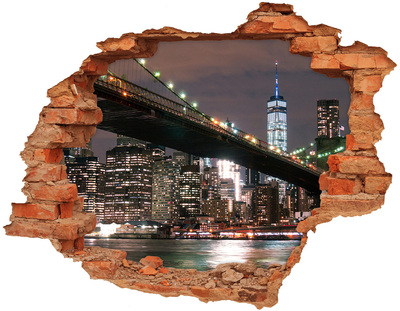Hole in the wall decal Brooklyn Bridge at night