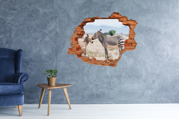 Hole wall sticker Zebra in the mountains