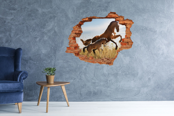 3D wall hole Horses in the meadow
