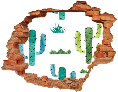 3D wall hole Green landscape with cacti
